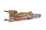 Contoured vintage Watkins Glen NY felt flag with a mid-20th century Native American canoe scene.