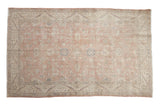 Distressed vintage Sparta carpet, dusty rose with ivory palmette vinery, slate blue, 5x8.