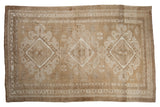 Vintage Distressed Oushak carpet, triple geometric medallions, neutral ivory and beige, 6'8