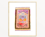 Snoogs & Wilde art print of a watercolor rug with vibrant pink, orange, and purple geometric patterns.