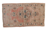 Distressed Oushak rug, stepped medallion, abrashed pale red, sand, and dusty teal, 1'11
