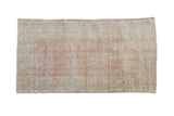 Hand knotted distressed Oushak rug, faded dusty rose, ivory, mint prayer design, 2'4