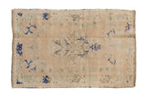 Distressed Oushak rug, faded Tree of Life, prayer laurel, cream, cobalt blue, seafoam green, 3'x4'7