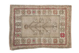 Distressed vintage Oushak rug with oxidized silver tree of life, raspberry red floral borders. 2'7
