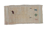 Vintage Distressed Tulu rug runner, cream shaggy pile with primitive folk motifs. 1'11