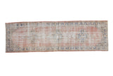 Distressed vintage Turkish Sparta runner, blush, dusty blue, ivory, with faded Rococo pattern.