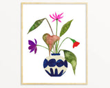 Snoogs & Wilde Art Blue Vase #1 watercolor print, vibrant floral arrangement, 8x10.