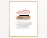 Abstract watercolor print, 8x10, featuring soft pink, brown, and cool gray brushstrokes, framed.