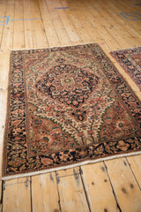 Vintage Farahan Sarouk rug with intact side selvage, soft pile, and navy blush floral pattern.