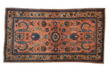 Dusty blush vintage Mehreban rug, sapphire blue starburst medallion and Samovar Turtle motifs.