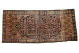 Unusual vintage Farahan Sarouk runner with Herati and shrub patterns, navy, terracotta, saffron. 1'11