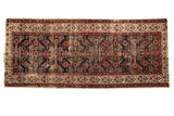 Vintage Hamadan runner with allover navy Herati design and madder henna plant border, 2'8