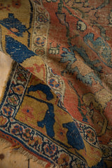 Antique Halvai Bijar runner: rare yellow border with cobalt blue vine, worn saffron field.