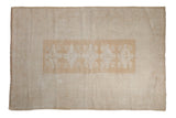 Vintage distressed hand-knotted Turkish Melas rug, faded ivory and pale gold medallion, 5'5