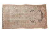 Distressed vintage Melas runner, geometric medallions, muted beige, seafoam, dusty rose, 3'3