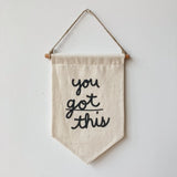 Natural unbleached cotton banner with black 