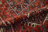 Folded view of a vintage Karaja rug showing its dense pile and polychromatic selvage.