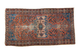 Vintage Malayer rug with rusty red field, aqua blue Herati fish motif, 3'5