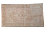 Distressed vintage Oushak rug, dusty rose and ivory tones, hexagonal medallion, 3'4