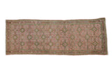 Hand-knotted Vintage Distressed Hamadan runner, dusty rose field with emerald green floral Herati motifs, 2'4