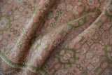 Distressed pile detail of a vintage Hamadan runner, highlighting dusty rose and emerald green Herati pattern.