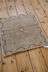 Faded pale denim blue stepped medallion, expressive floral arabesques, and even wear on a vintage Oushak.