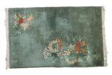 Hand-knotted Chinese Nichols Art Deco rug, open sage green field with colorful eucalyptus blossoms, 3' x 4'7