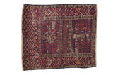 Antique Turkmen square rug, garden motif, burgundy, navy, ivory, prominent wear, circa 1895.