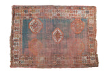 Antique Angora Oushak rug: faded turquoise field, ivory medallions, pomegranate border, 4'2