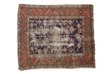 Vintage Karaja square rug, navy blue and terracotta, with worn floral and geometric patterns, 3'7