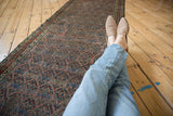 Antique Kurdish Hamadan runner detail, shadow boteh on unusual aubergine ground.