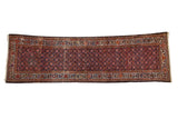 Vintage Malayer runner with an allover Herati pattern in navy and red, framed by a lighter turtle design border.