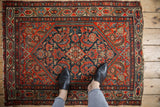 Vintage Persian Hamadan rug with hexagonal field, Herati motif, palmettes, red and navy.