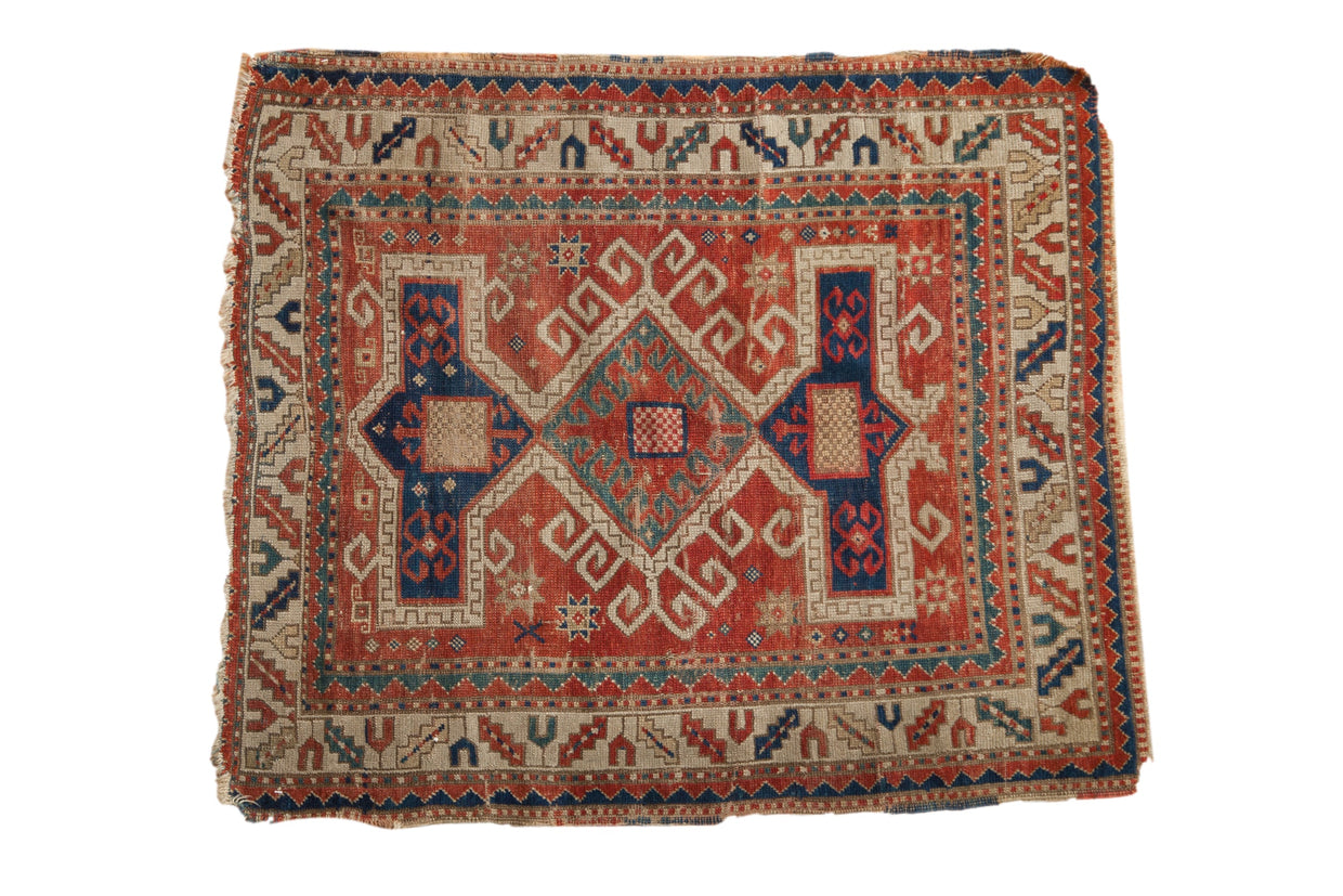 3.5x4 Antique Kazak Square Rug // ONH Item 10943