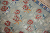 Textured distressed Oushak runner pile, with soft silver field and cherry red rose bouquets.