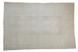 Vintage Distressed Dosemealti rug with platinum silver, faded blush geometric patterns, 6'5