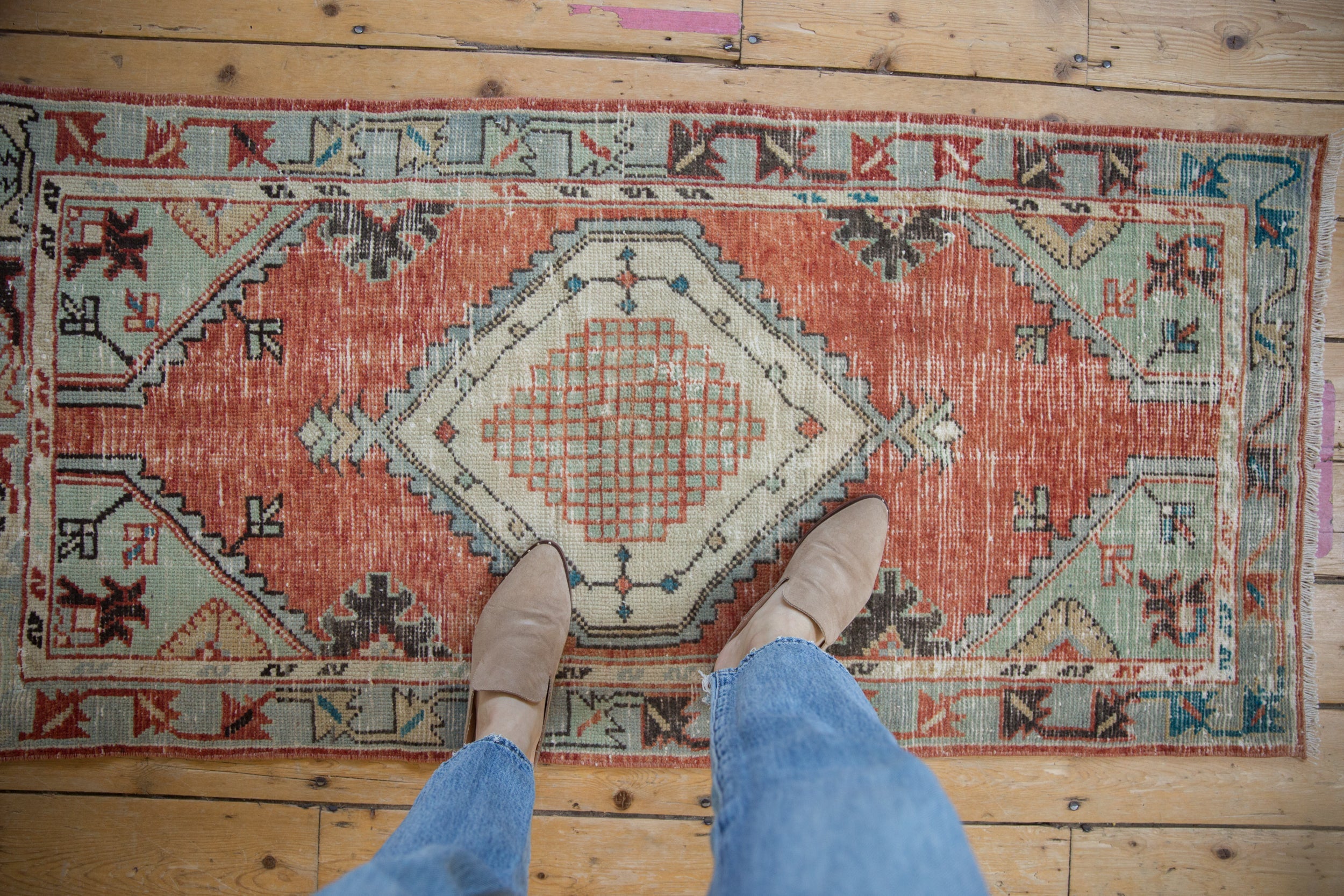 2.5x5 Vintage Distressed Oushak Rug Runner // ONH Item 10959