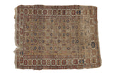 Antique Caucasian rug, allover geometric floral design in saffron, terracotta, and sky blue, 3'7