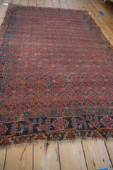 Antique Qashqai rug, main border with geometric love birds and a worn lower edge.