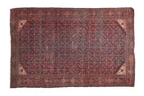 Hand knotted vintage Farahan Sarouk rug with Herati pattern, turtle border, navy and terra cotta.