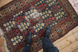 Antique Hamadan rug corner: wide turtle motif border, navy field with germinating plants.