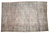 Large Distressed Mahal carpet, allover floral pattern in muted pink, teal, gold, 10'6