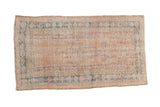 Distressed vintage Oushak rug, faded cream, blush, and blue prayer design, 2'5