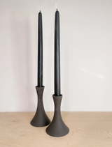 Two handmade Black Clay Candle Holders with a sleek flared design, 6 inches high.