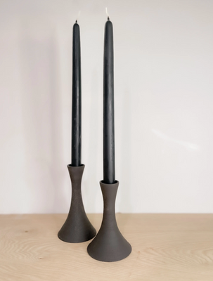 Black Clay Candle Taper Holder // ONH Item 11026