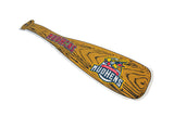 Toledo Mudhens felt pennant shaped like a baseball bat, showing the printed wood grain and team logo.