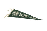 Eastern Michigan felt pennant, dark green with university seal and cream hanging ties.
