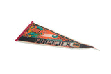 Angled view of the full Detroit Vipers felt pennant showing its retro graphics and red binding.