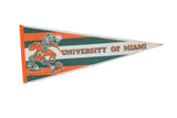 Vintage University of Miami felt pennant, orange, green, white stripes, Sebastian Ibis.