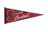 Vintage Stanford Cardinals red felt pennant with a green tree logo and white script lettering.